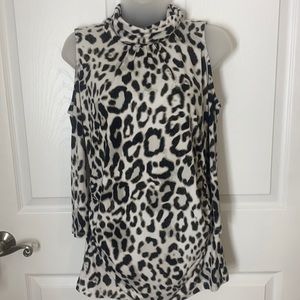New York and Company leopard cold shoulder blouse